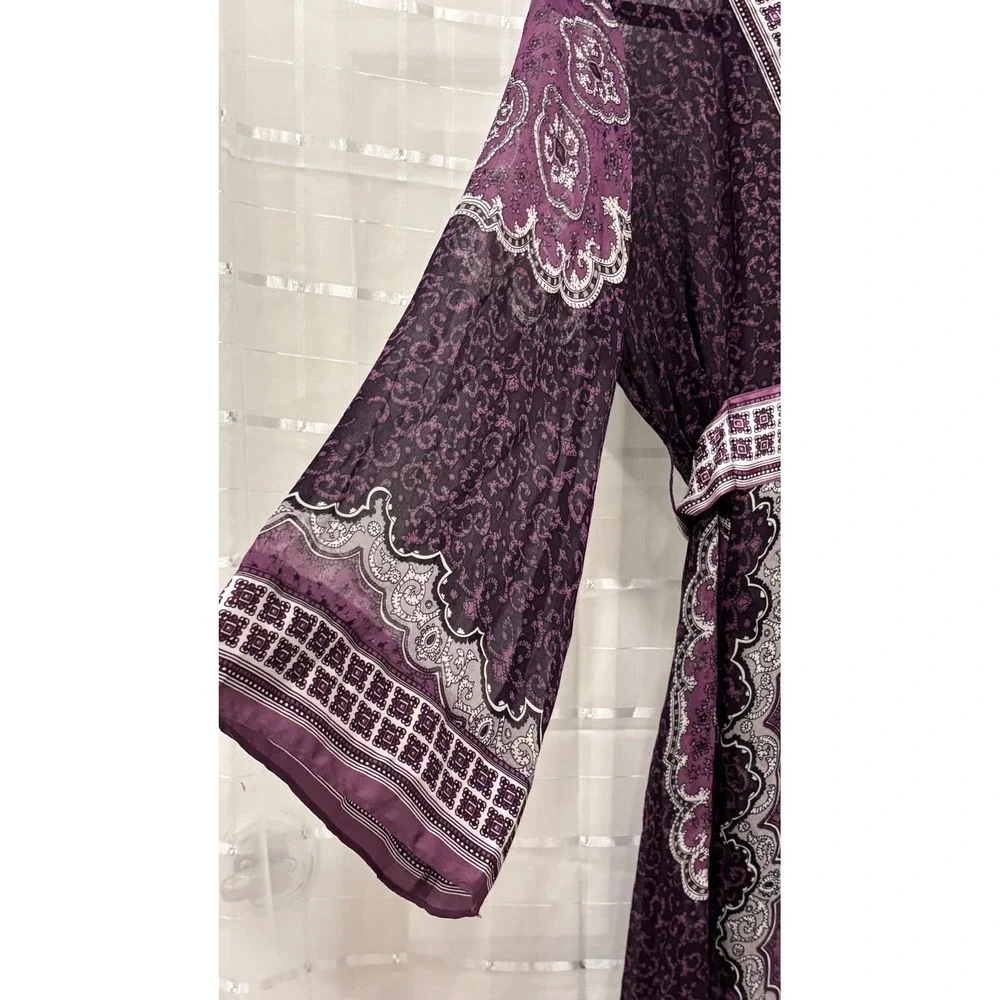 INC International Concepts Silk Purple Paisley V-Neck Bell Sleeve Tunic Dress 8